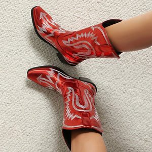 Metalliska Cowgirl Boots med Kontrastbrodyr