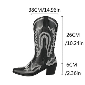 Metalliska Cowgirl Boots med Kontrastbrodyr