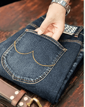 Mörkblå raka jeans i vintage-stil för herr