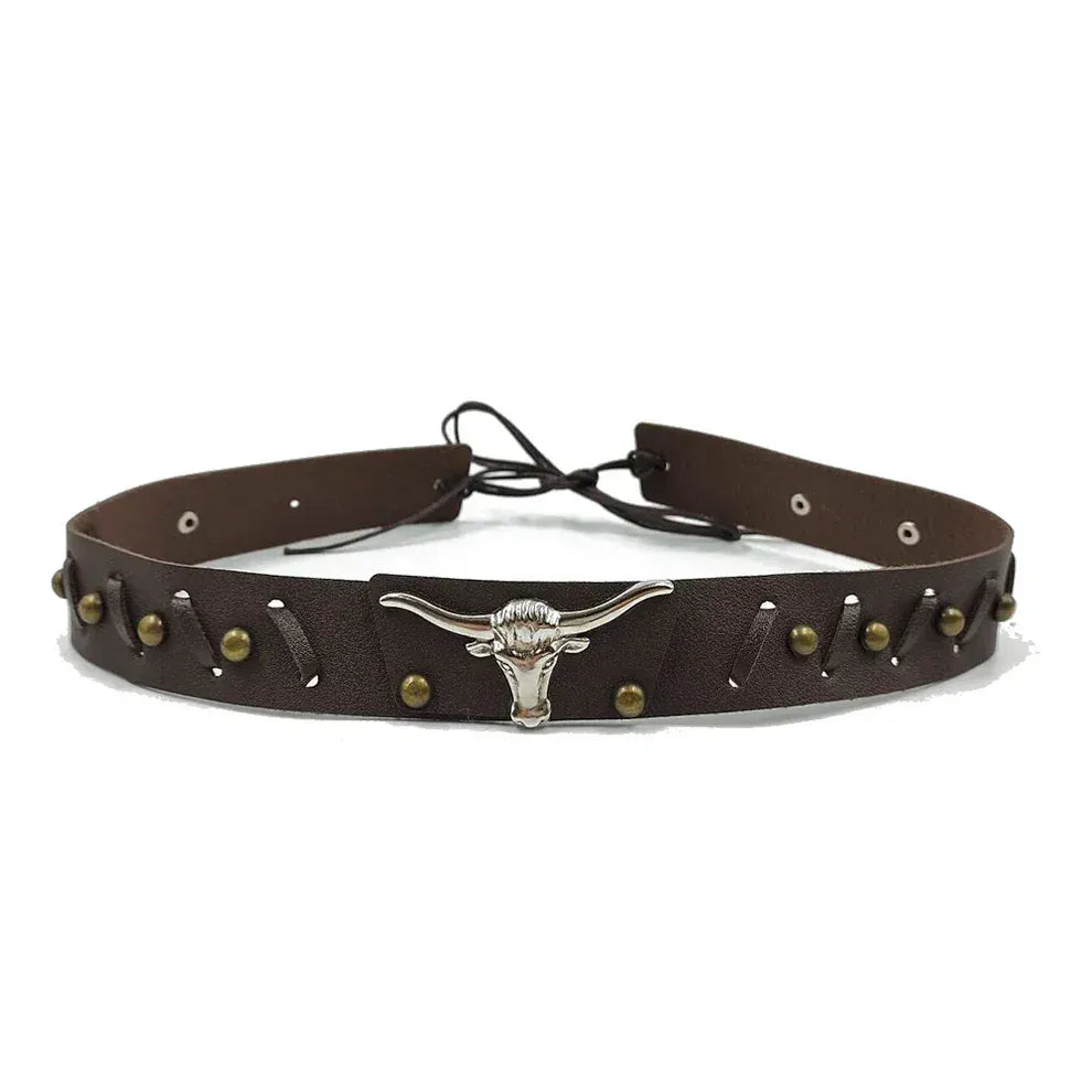 Mörkbrunt westernhattband longhornhuvud Mörkbrun / 56-58cm