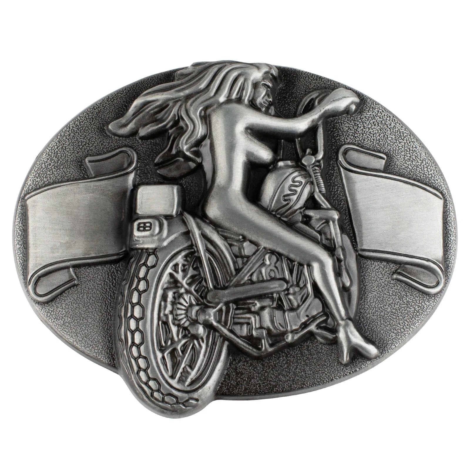 Motorcykel Bältesspänne "Pin Up Ryttare" Silver