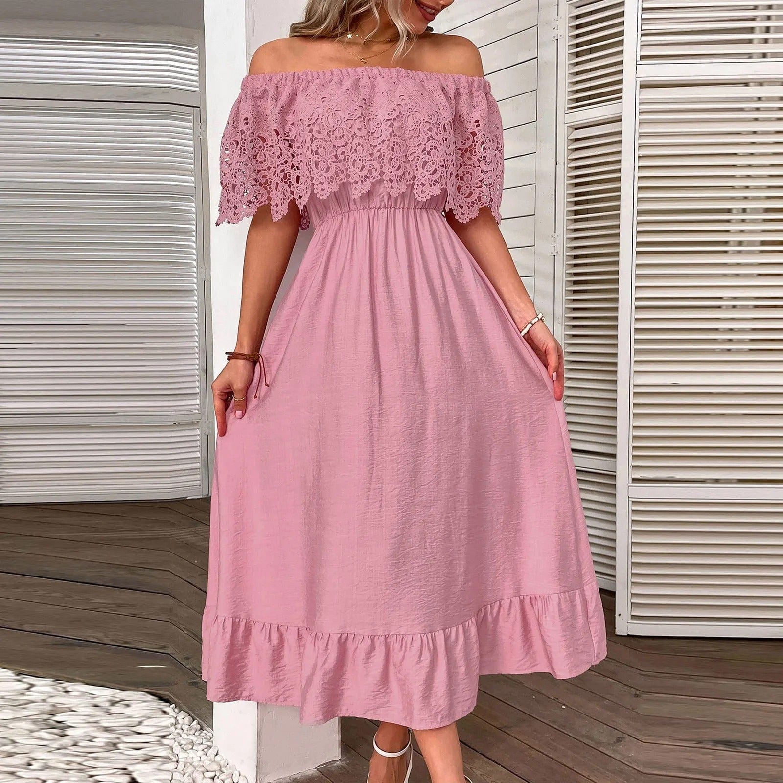 Off shoulder klänning sommar Rosa / S