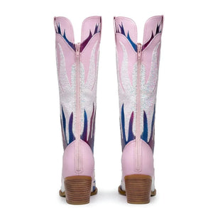 Rosa Höga Cowgirl Boots med Flammor