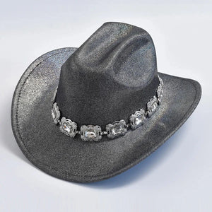 Rhinestone Fedora Cowboyhatt Svart / One Size