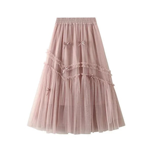 Romantisk midikjol tyll med rosetter Rosa / One Size