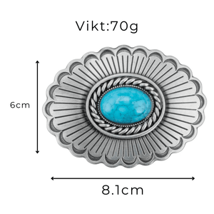 Rund Turkis Concho Bältesspänne Mönstrad Ram Antik Silver