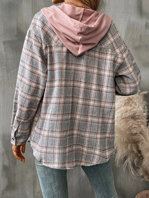 Rutig hoodie-skjorta dam