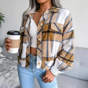 Rutig överskjorta i ull Beige / S