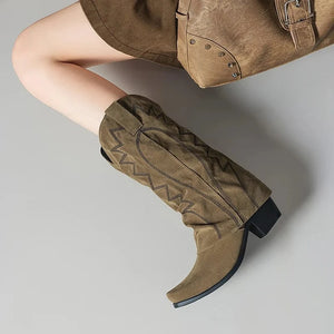 Slouchiga Cowboyboots i Mocka för Dam