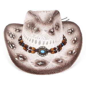Stråcowboyhatt med pärlor Vit / Ungefär 56-58cm