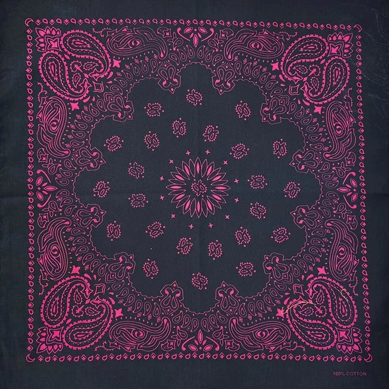 Svart Bandana med Neonrosa Paisley-tryck Svart med Neonrosa