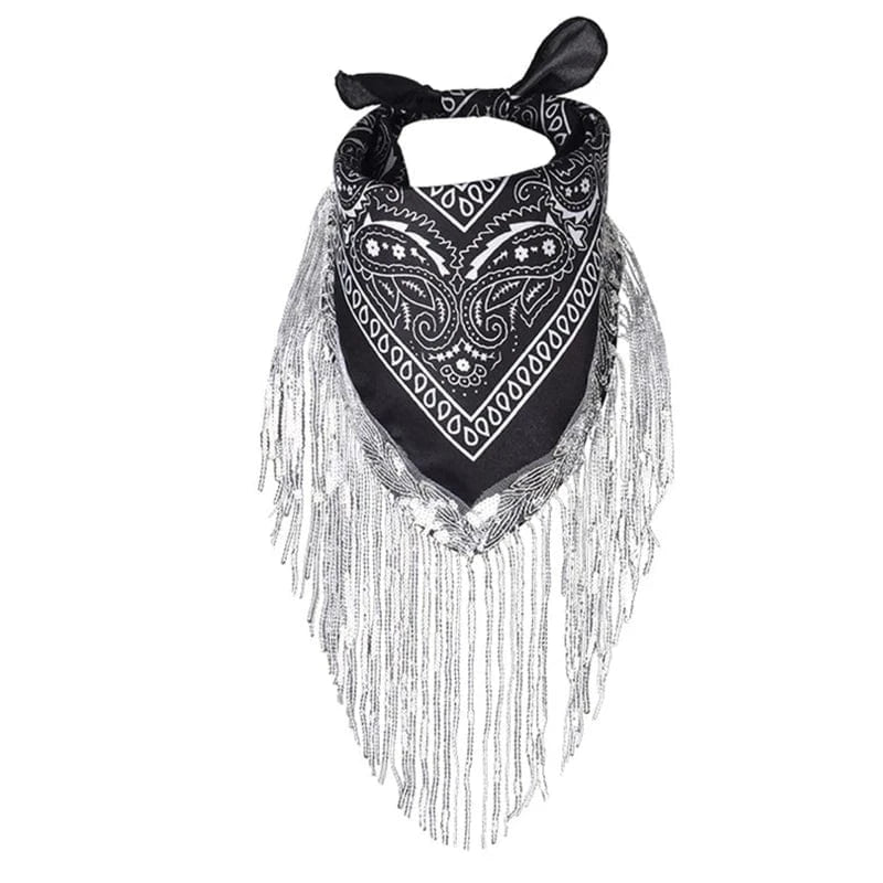 Svart Cowboy Bandana med Glitterfransar Svart