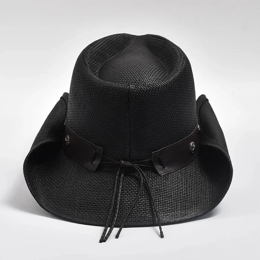 Svart cowboyhatt i halm för herr Svart / One Size