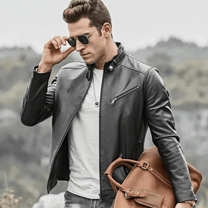 Svart slim fit läder jacka herr