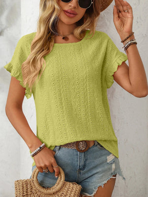 T-shirt blus med volangärmar