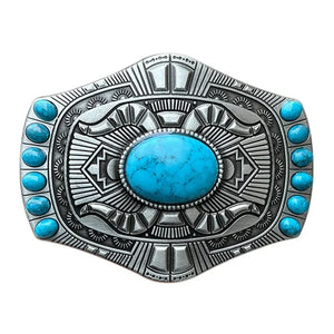 Turkis Bältesspänne Western Stil Silverfärgad