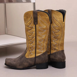 Tvåfärgade Höga Cowboyboots med Fyrkantig Tå för Dam