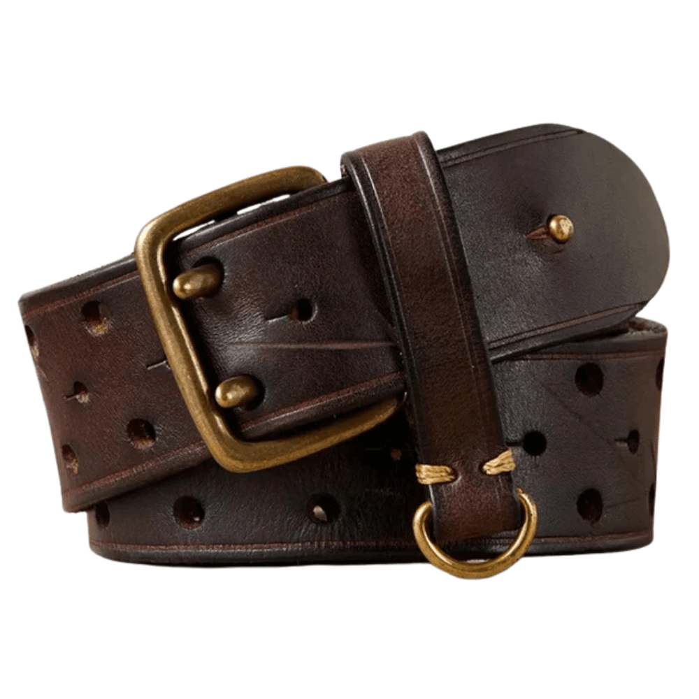 Vintageinspirerat westernbälte i äkta läder med robust dubbelspänne