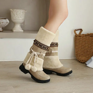 Vinter cowboyboots med fluffig insida och dekorativ snörning