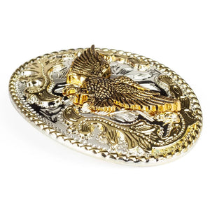 Western Bältesspännen Guld Silver Djurmotiv Floral Gravyr