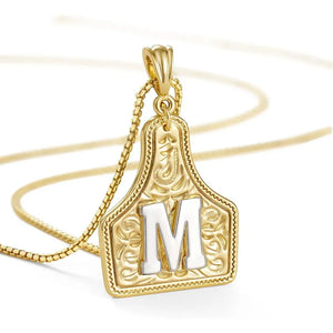 Western Cowgirl Initial Necklace Cowboy A-Z Letter Pendant Necklace for Women Handmade CowTag Two-Toned Jewelry Gift M / With cowboy box