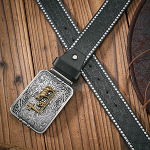 Westernbälte med silverfärgat cowboy prayer
