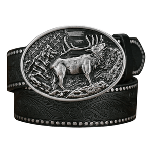 Westernbälte ovalt älgspänne Silver Svart / 120cm