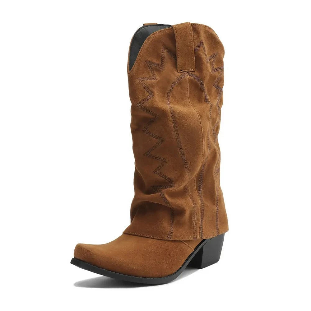 Slouchiga Cowboyboots i Mocka för Dam Brun / 36