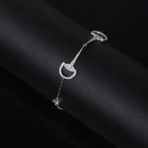 100% 925 Sterling Silver Micro Pave Round CZ Snaffle Bit Link Chain Bracelet Bangle Horse Women Lover Fashion Jewelry silver bracelet / 15with4cm