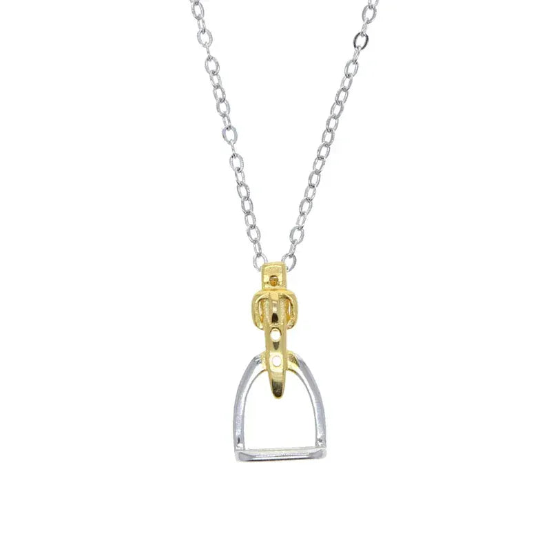 925 Sterling Silver Two Tone Gold Plated Stirrup Pendant Necklace - High Quality Equestrian Jewelry two tone / 41 cm with 5cm