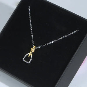 925 Sterling Silver Two Tone Gold Plated Stirrup Pendant Necklace - High Quality Equestrian Jewelry two tone / 41 cm with 5cm