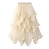 Älvinspirerad tyllkjol med asymmetrisk fåll Beige / One Size
