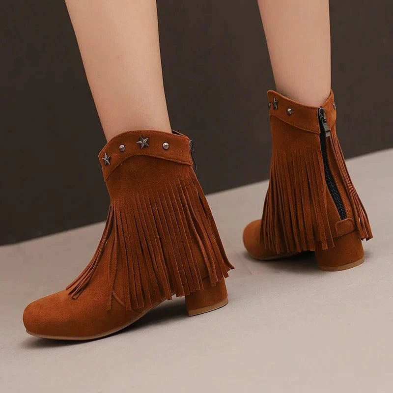 Ankelboots i Mocka med Fransar