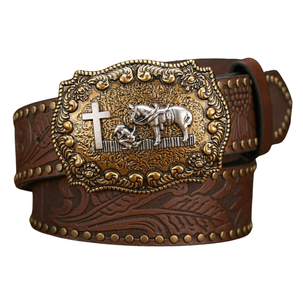 Antikt cowboybälte i läder Kors / 120cm