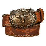 Antikt cowboybälte i läder Longhorn / 120cm