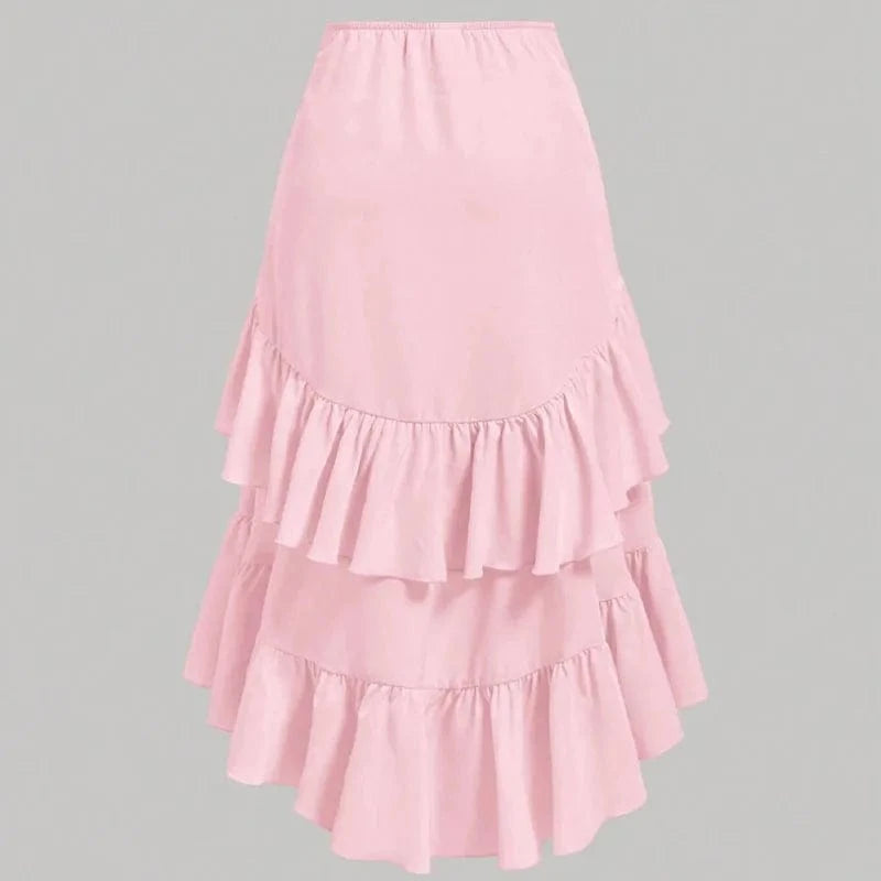 Asymmetrisk långkjol med volanger och drapering