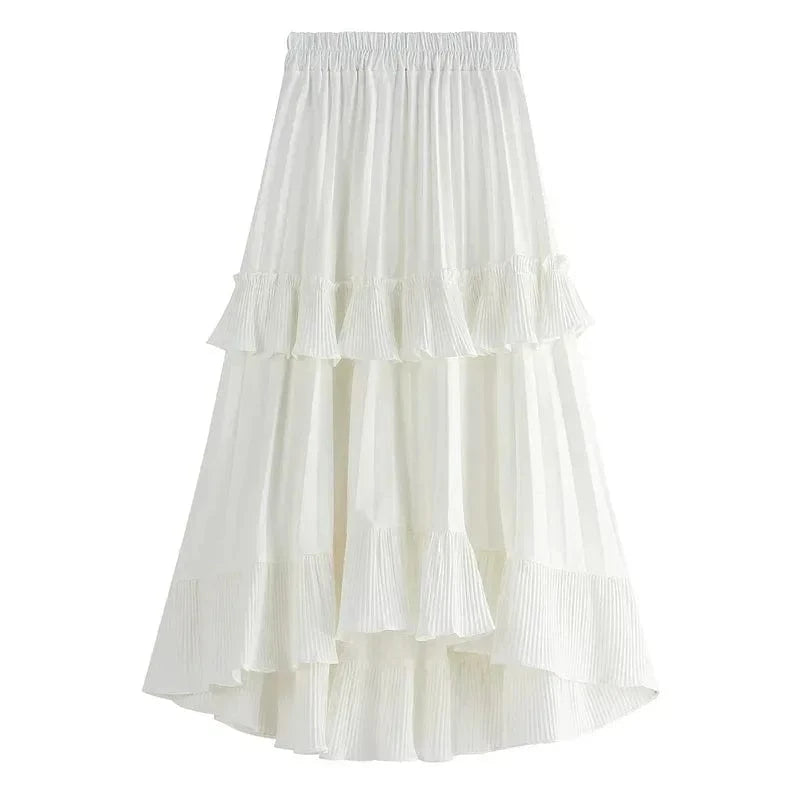 Asymmetrisk plisserad kjol med volanger Vit / One Size