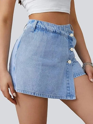 Asymmetrisk shorts kjol i denim