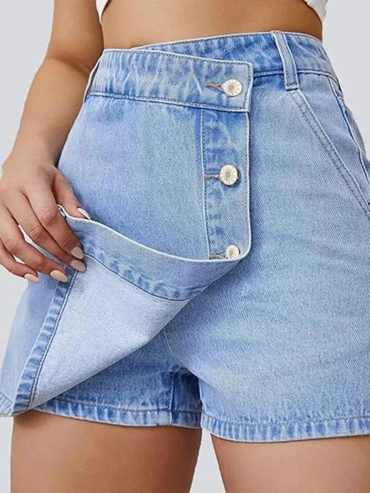 Asymmetrisk shorts kjol i denim