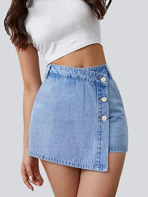 Asymmetrisk shorts kjol i denim Ljusblå / S