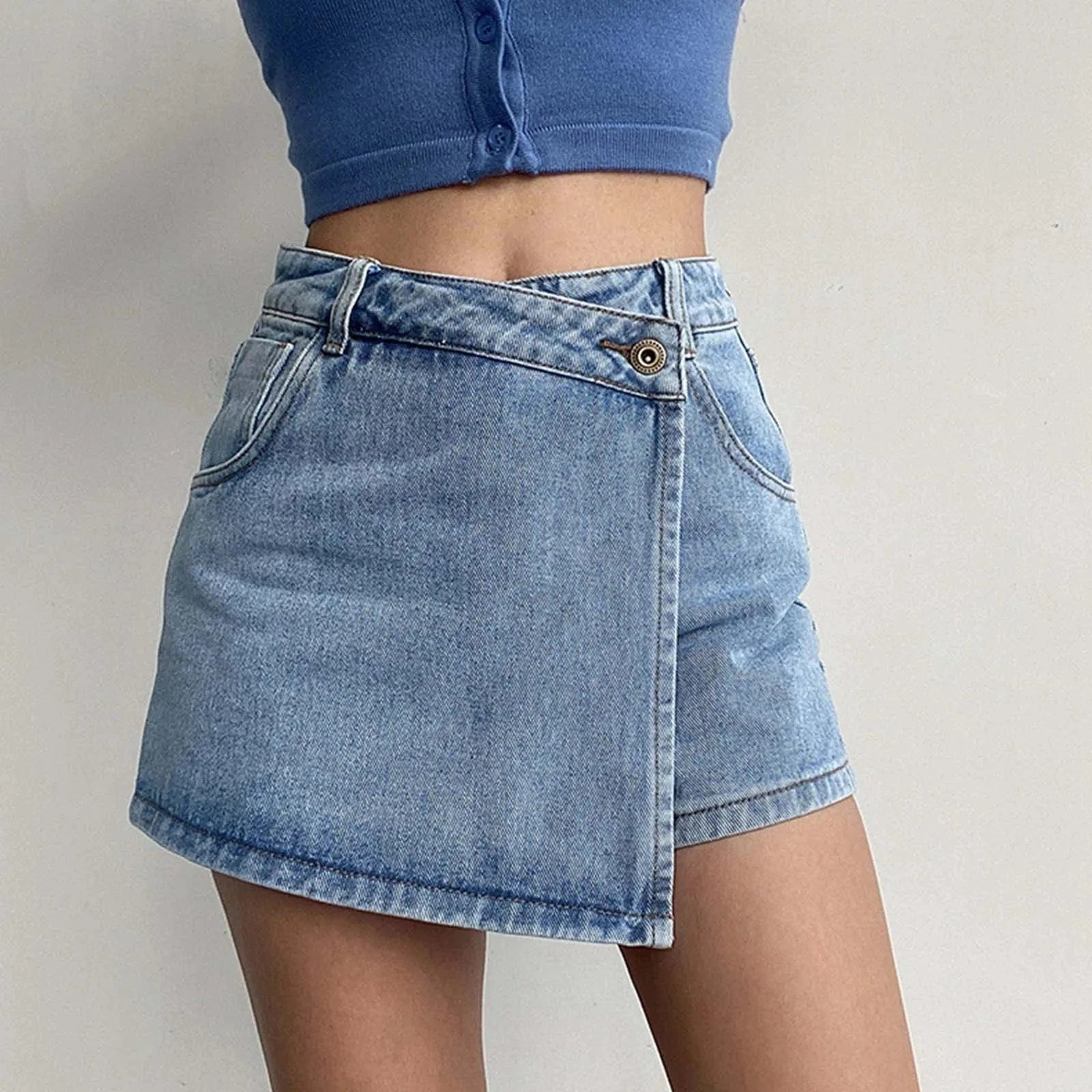 Asymmetrisk shorts kjol i jeans Ljusblå / S