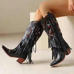 Cowgirl Boots med Fransar och Broderi