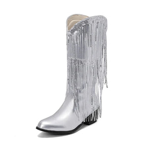 Glamorösa Cowgirl Boots med Fransar Silver / 36