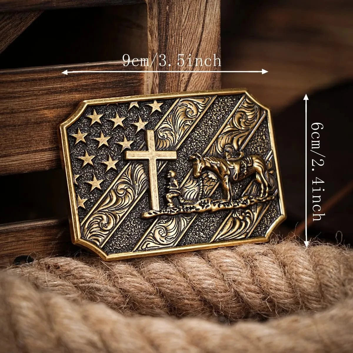 Bältespänne cowboy kors flagga kristen USA