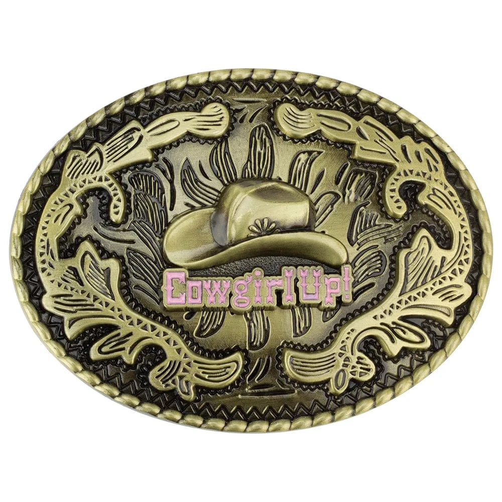 Bältespänne Cowgirl Up Oval brons hatt