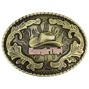 Bältespänne Cowgirl Up Oval brons hatt