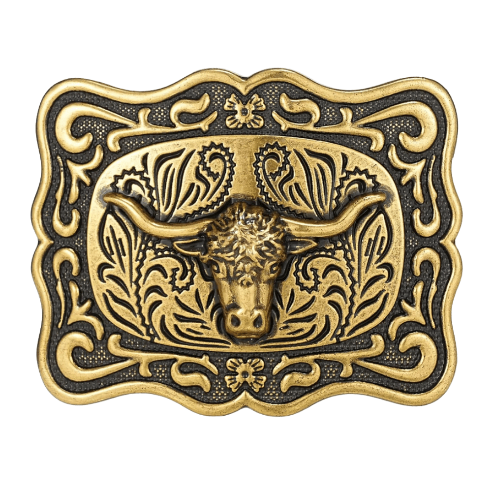Bältespänne i antik stil med symbolmotiv Longhornhuvud