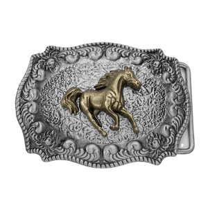 Bältespänne med guldfärgade westernmotiv Häst
