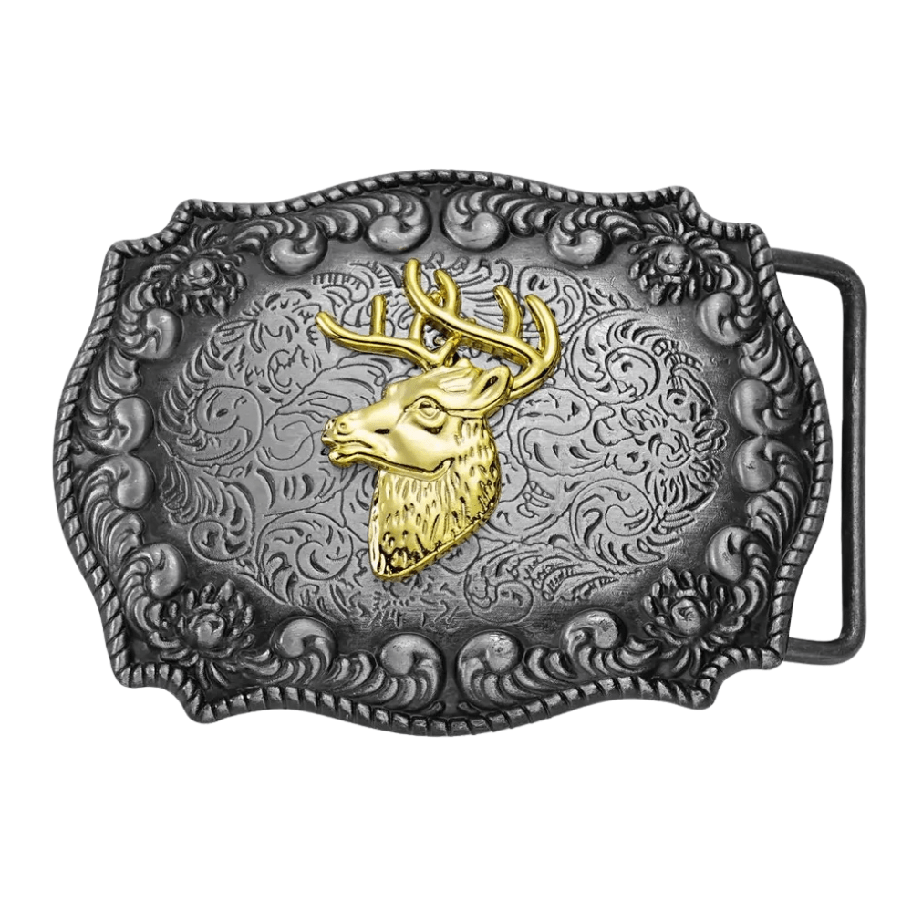 Bältespänne med guldfärgade westernmotiv Hjort