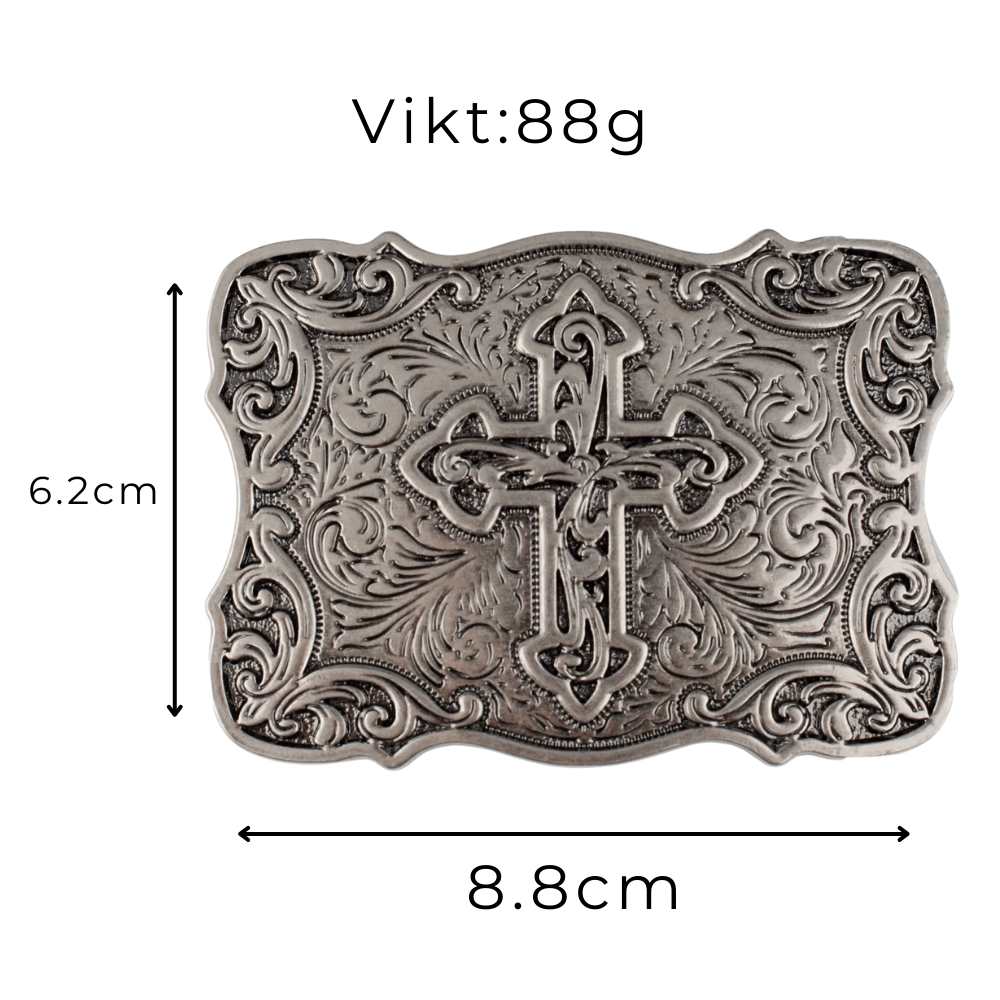 Bältespänne med kors och ornament i westernstil